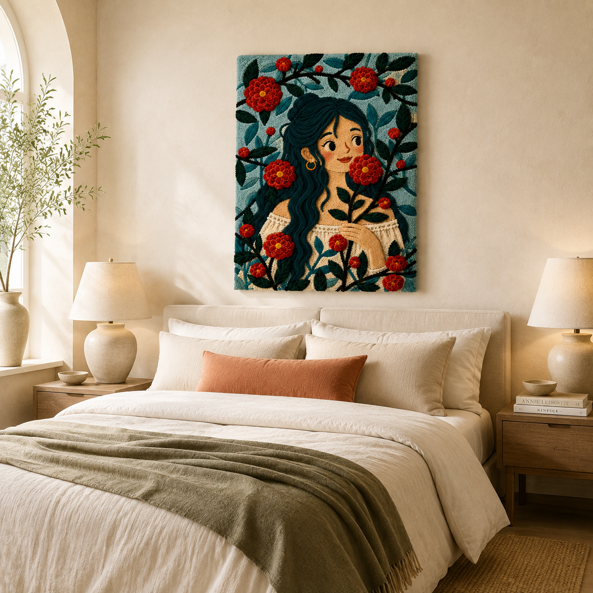 Hewn Earth Camellia Night Portrait wall art featuring a serene floral scene with soft, muted tones for elegant home decor.