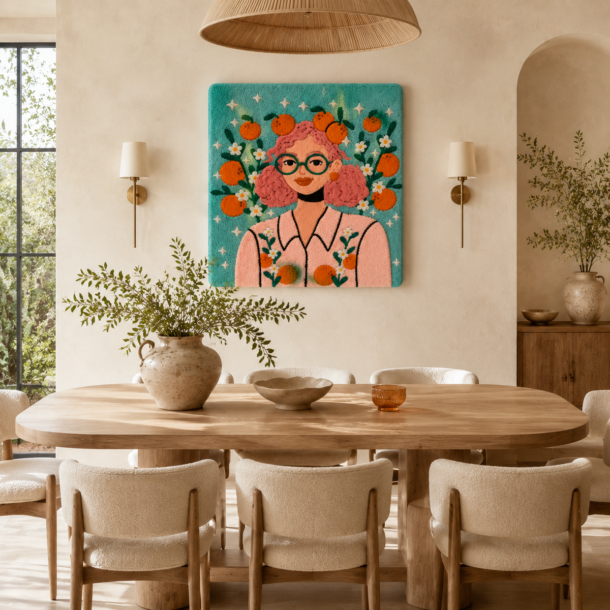 Hewn Earth Citrus Spectacle wall art featuring vibrant citrus fruit illustrations on a textured background.