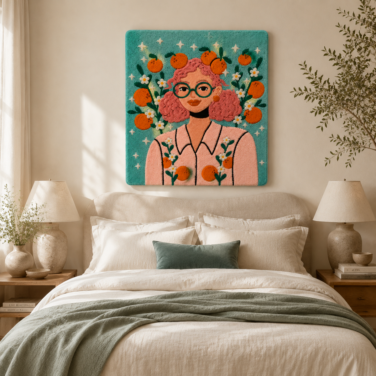 Colorful Citrus Spectacle wall art by Hewn Earth featuring vibrant illustrations of citrus fruits on a textured background.