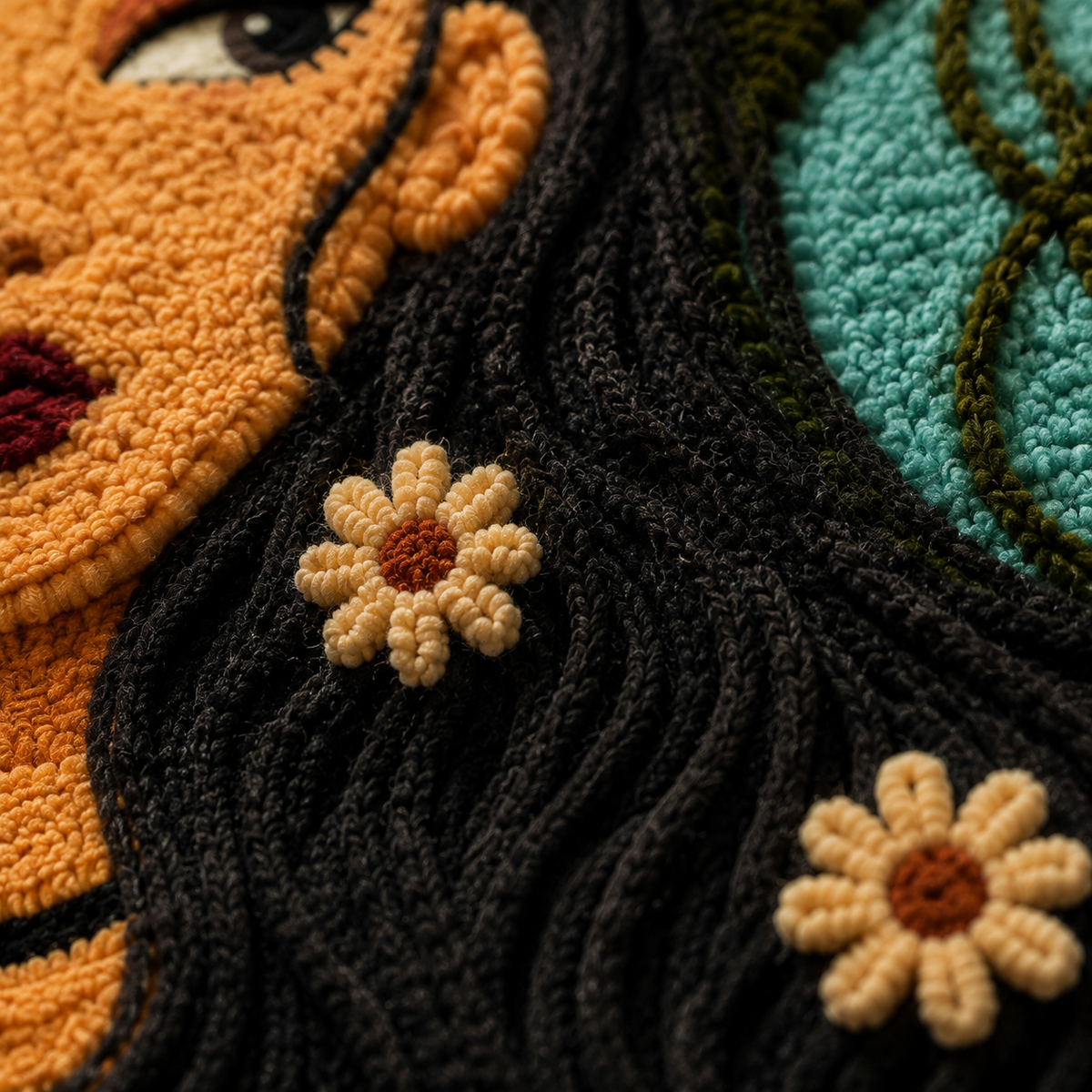 Close-up of Hewn Earth Starlit Daisy Muse wall art featuring detailed floral design on a textured background.