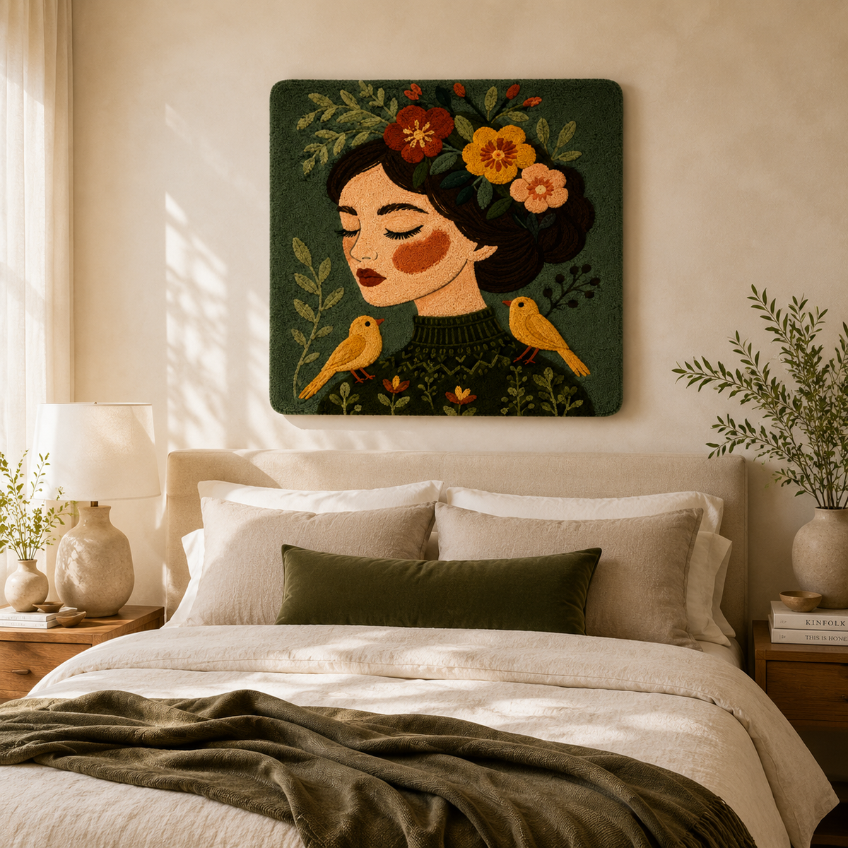 Hewn Earth Moss Crown Reverie wall art featuring a lush green moss crown on a textured background, decorative home decor piece