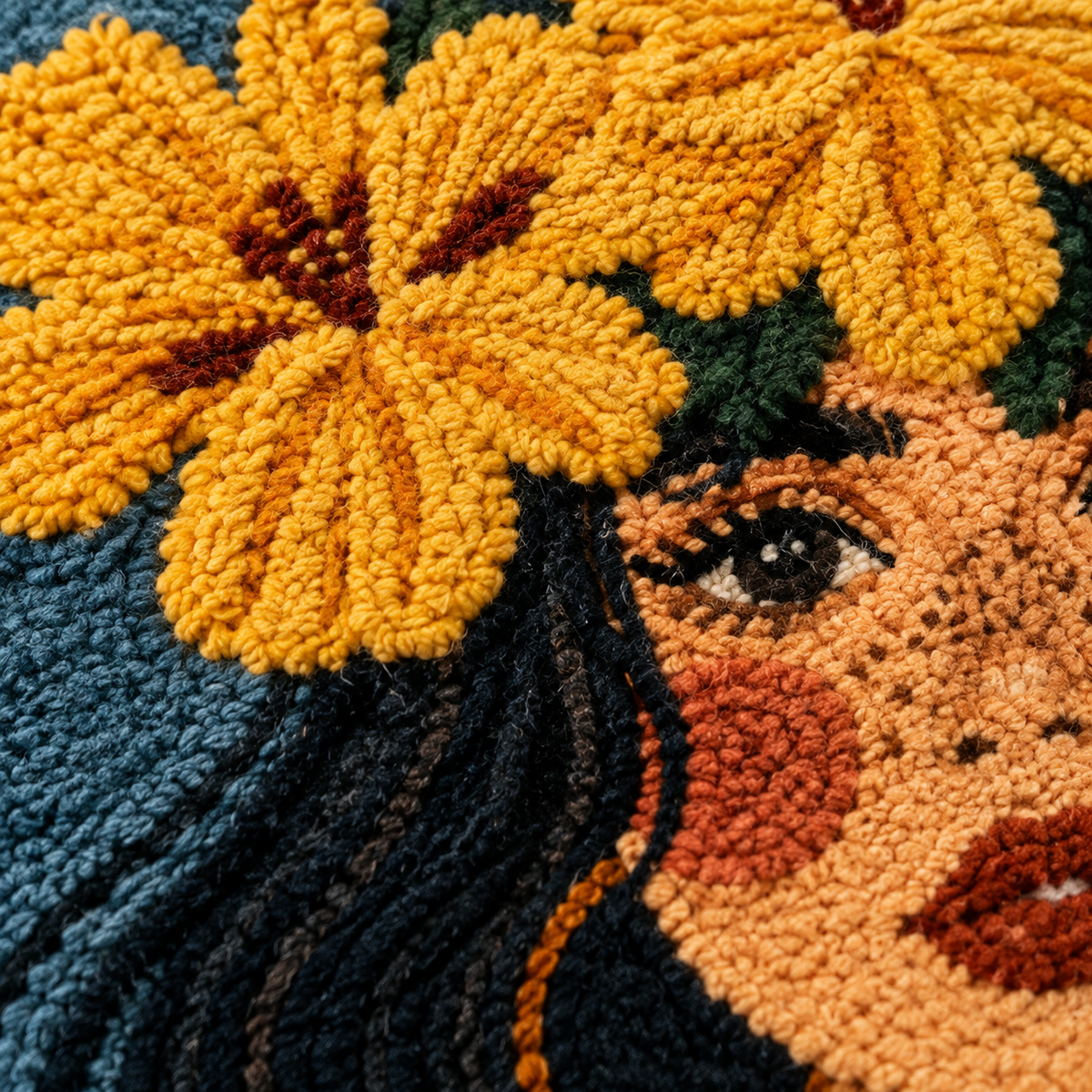 Close-up of Hewn Earth Golden Daisy Dreamer wall art featuring a detailed golden daisy design on a textured background.