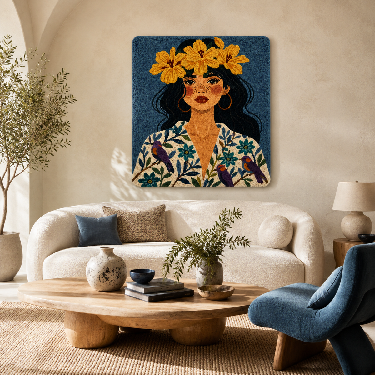 Golden Daisy Dreamer wall art by Hewn Earth featuring a vibrant daisy design on a decorative wall piece.