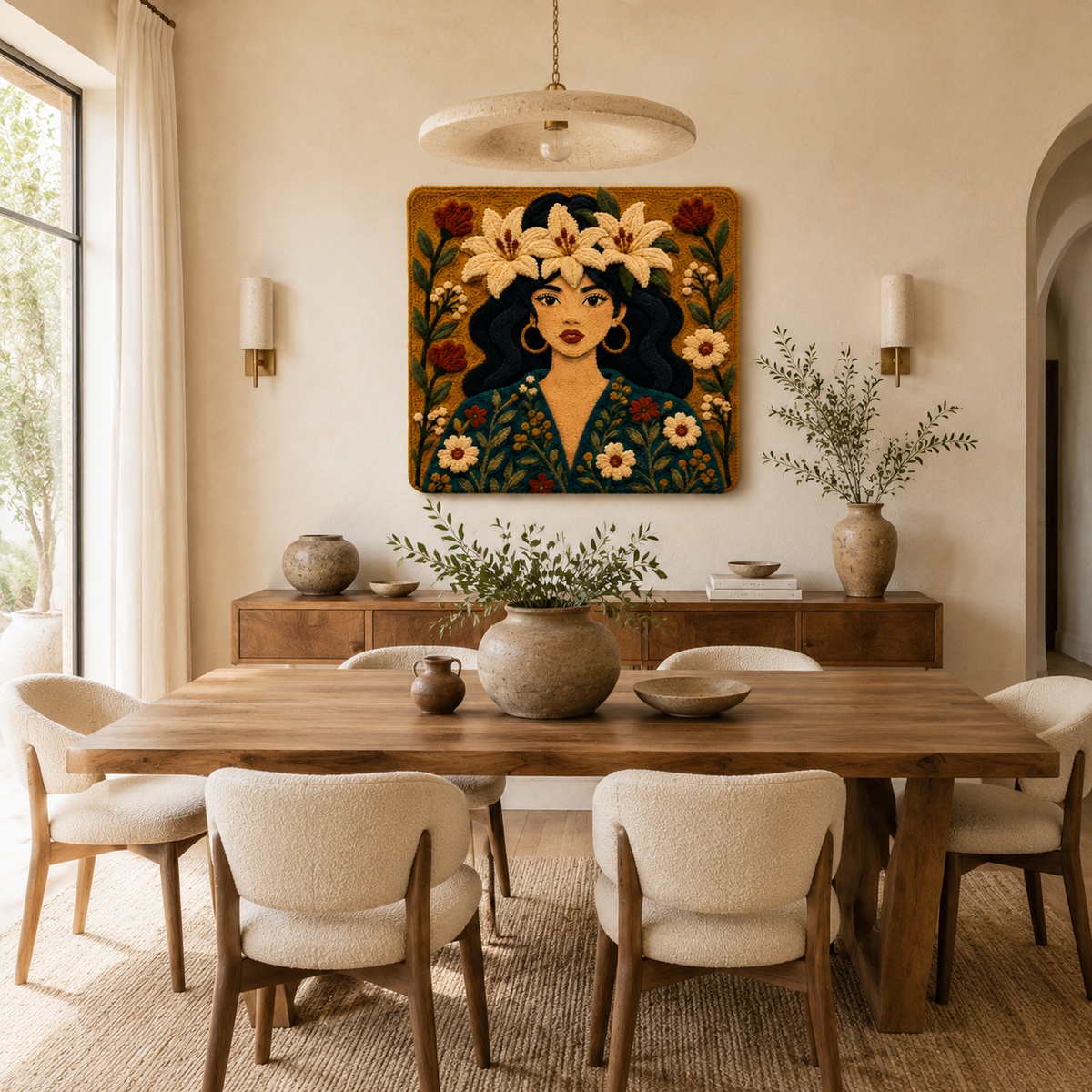 Hewn Earth Lily Garland Nocturne wall art featuring a detailed floral design on a neutral background.