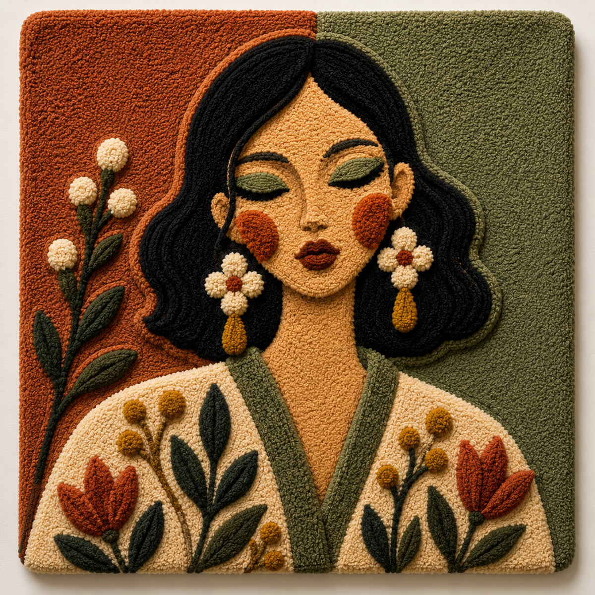 Hewn Earth Meadow Collar Portrait wall art featuring a detailed, nature-inspired design with soft colors and intricate patterns.