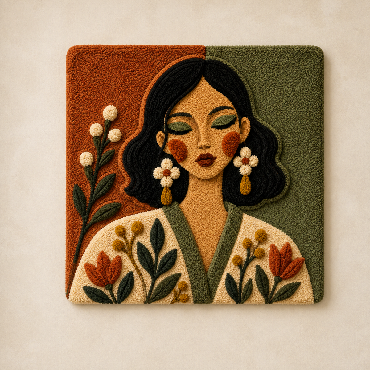 Hewn Earth Meadow Collar Portrait wall art featuring a detailed, colorful illustration of a collar with floral and meadow motifs.