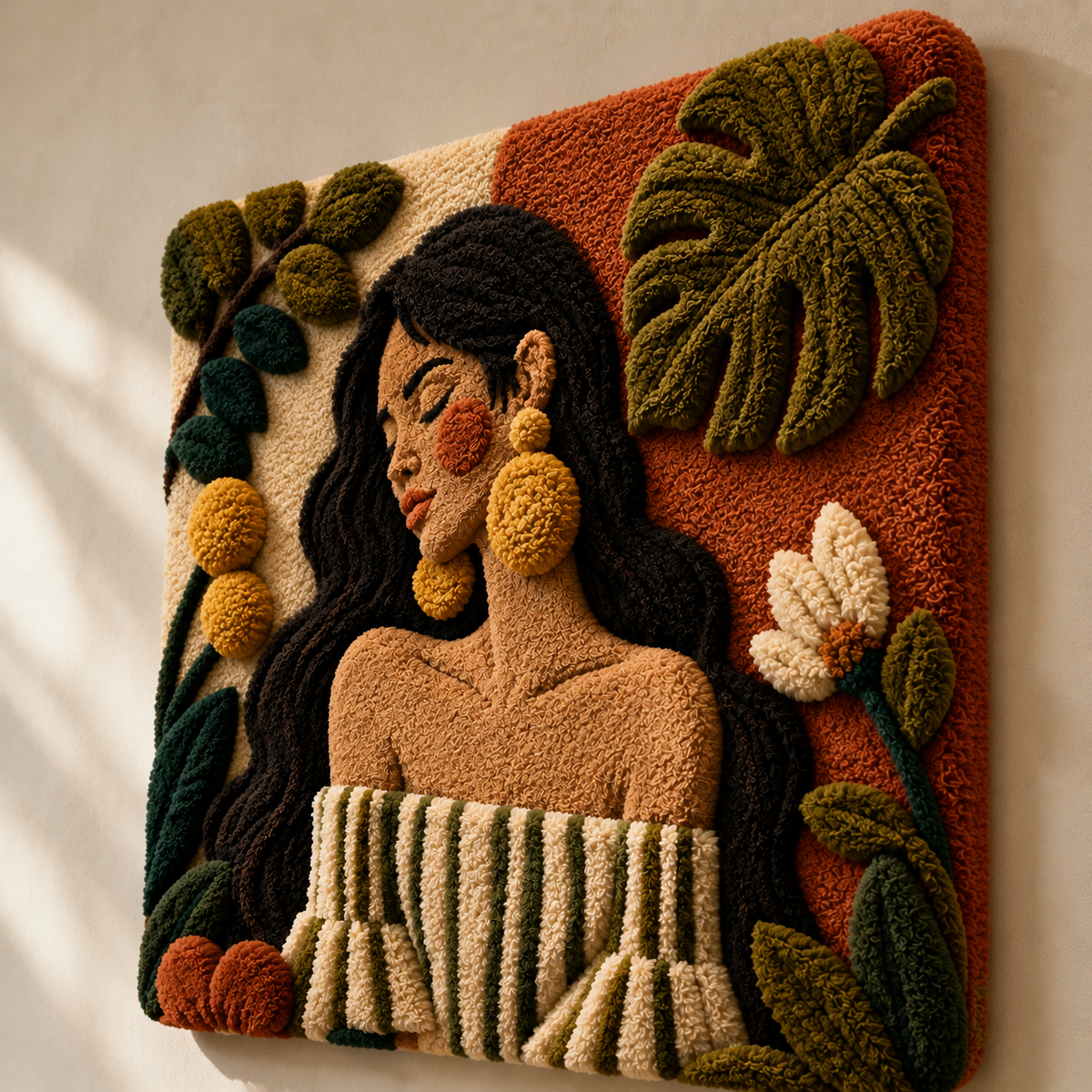 Hewn Earth Monstera Salon Muse wall art featuring a vibrant, stylized Monstera leaf design on a canvas or print.