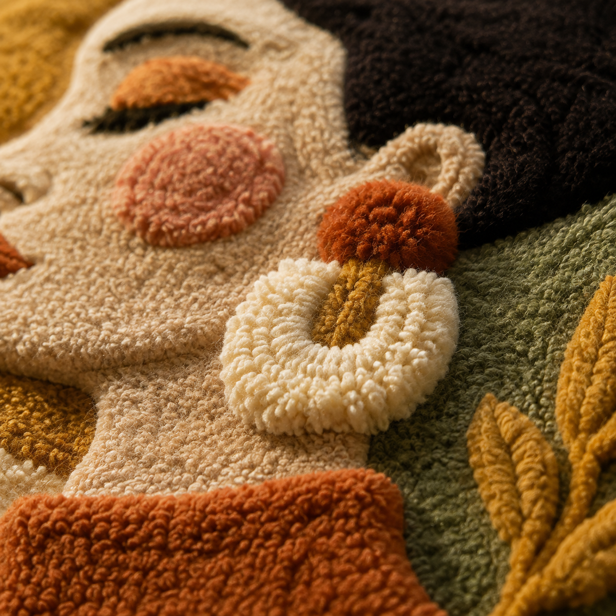 Close-up of Hewn Earth Amber Garden Profile wall art, featuring intricate amber-colored floral and garden-inspired designs.