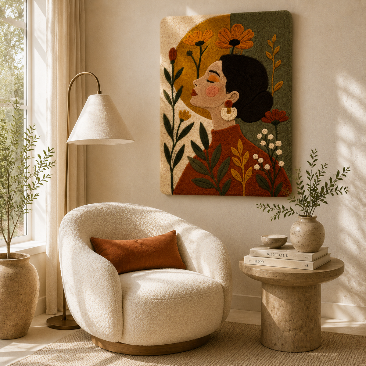 Hewn Earth Amber Garden wall art featuring a vibrant floral design on a textured background, suitable for home decor.