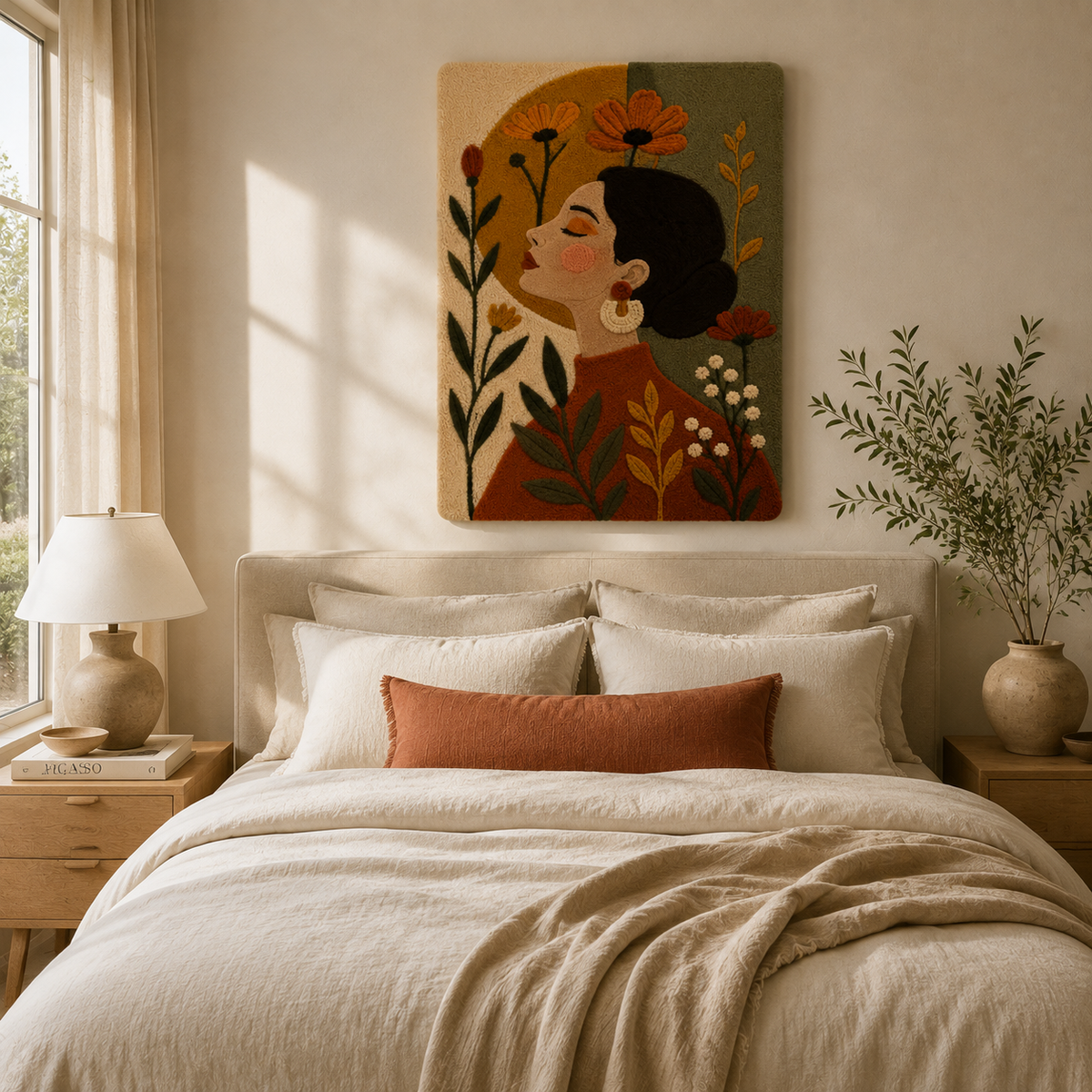 Hewn Earth Amber Garden Profile wall art featuring warm amber tones and intricate botanical design on a neutral background