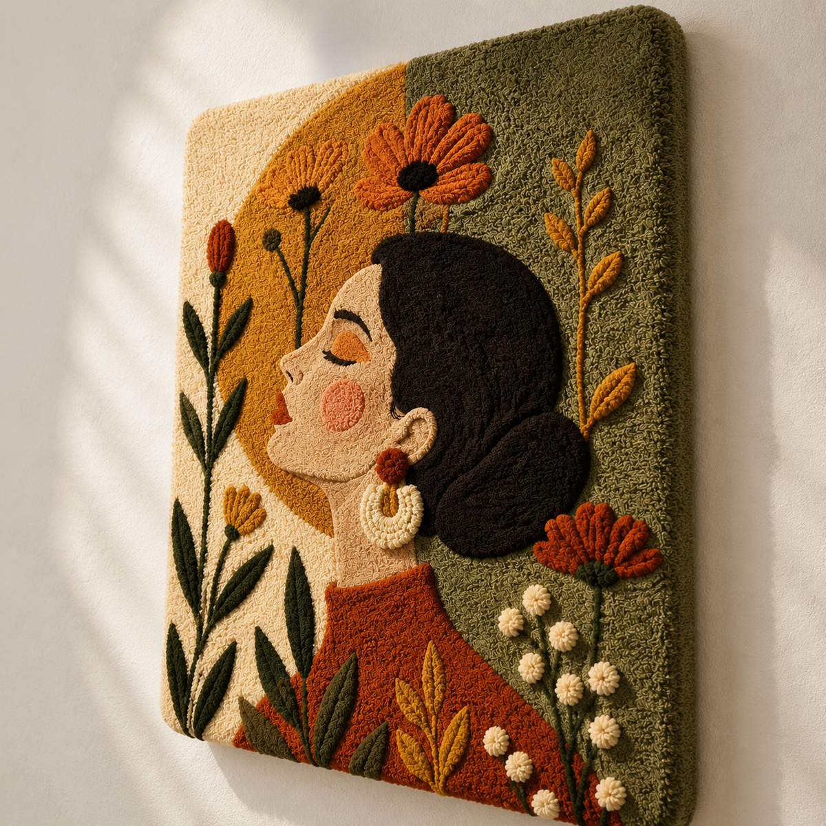 Hewn Earth Amber Garden Profile wall art featuring a detailed botanical design in warm amber tones, suitable for modern decor.