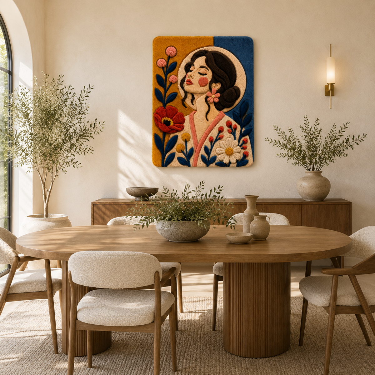 Cerulean Poppy Gaze wall art by Hewn Earth featuring a vibrant blue and orange floral design on a textured background.