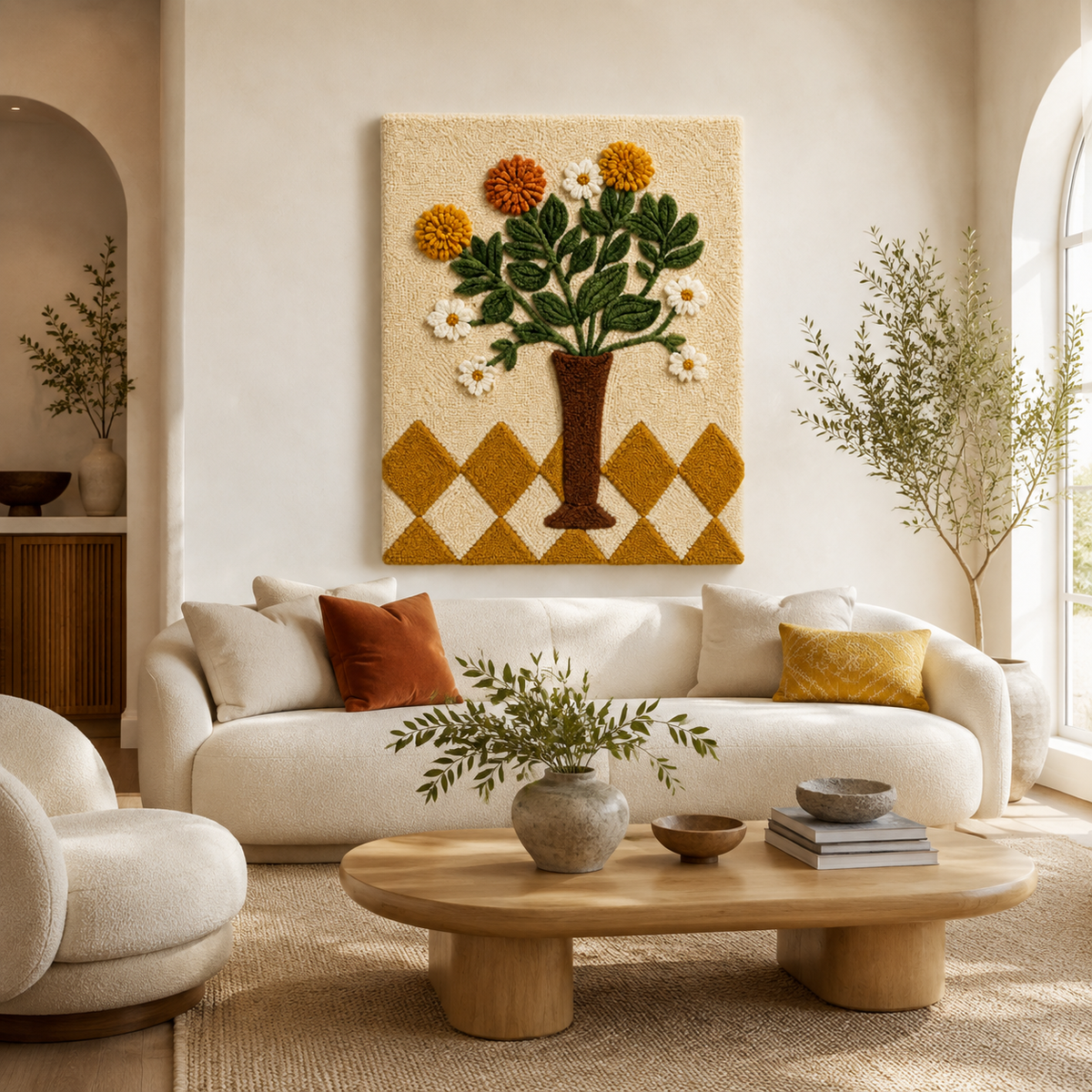 Hewn Earth Marigold Vase Study wall art featuring a detailed illustration of a marigold vase on a neutral background.