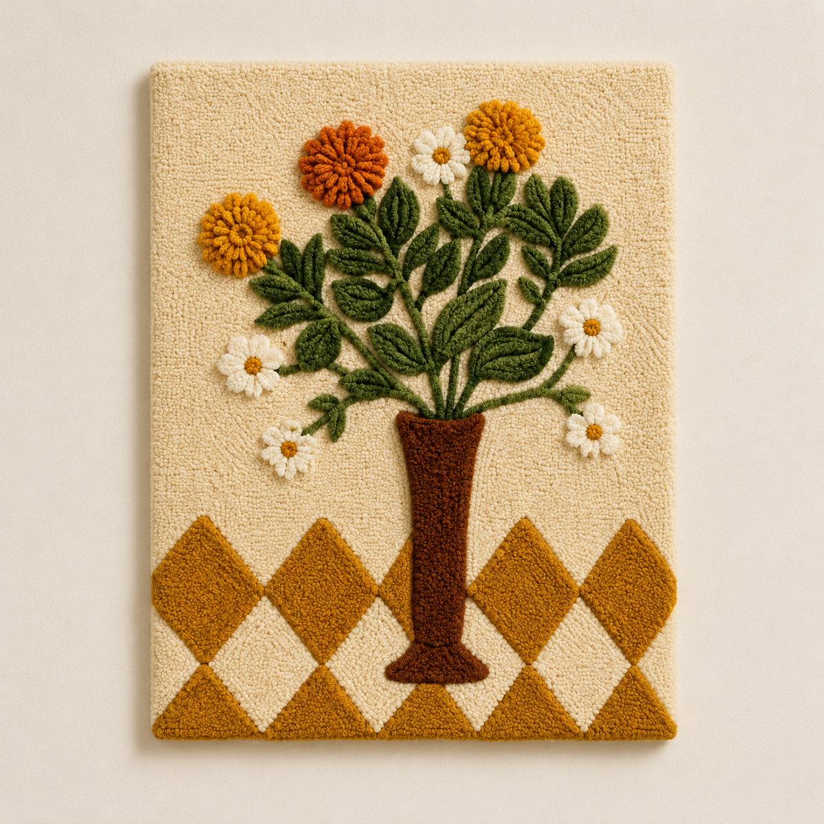 Hewn Earth Marigold Vase Study wall art print featuring vibrant marigold flowers in a decorative vase.
