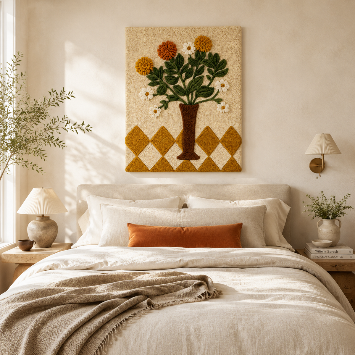 Hewn Earth Marigold Vase Study wall art featuring a detailed illustration of a marigold flower on a neutral background.
