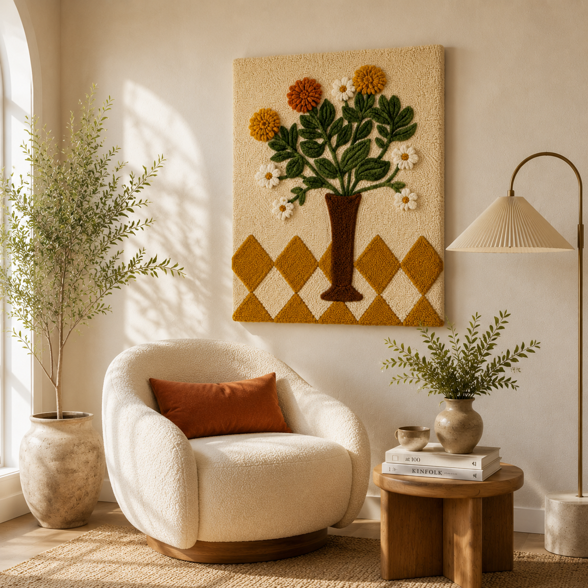 Hewn Earth Marigold Vase Study wall art featuring a detailed illustration of a vibrant marigold flower for home decor.