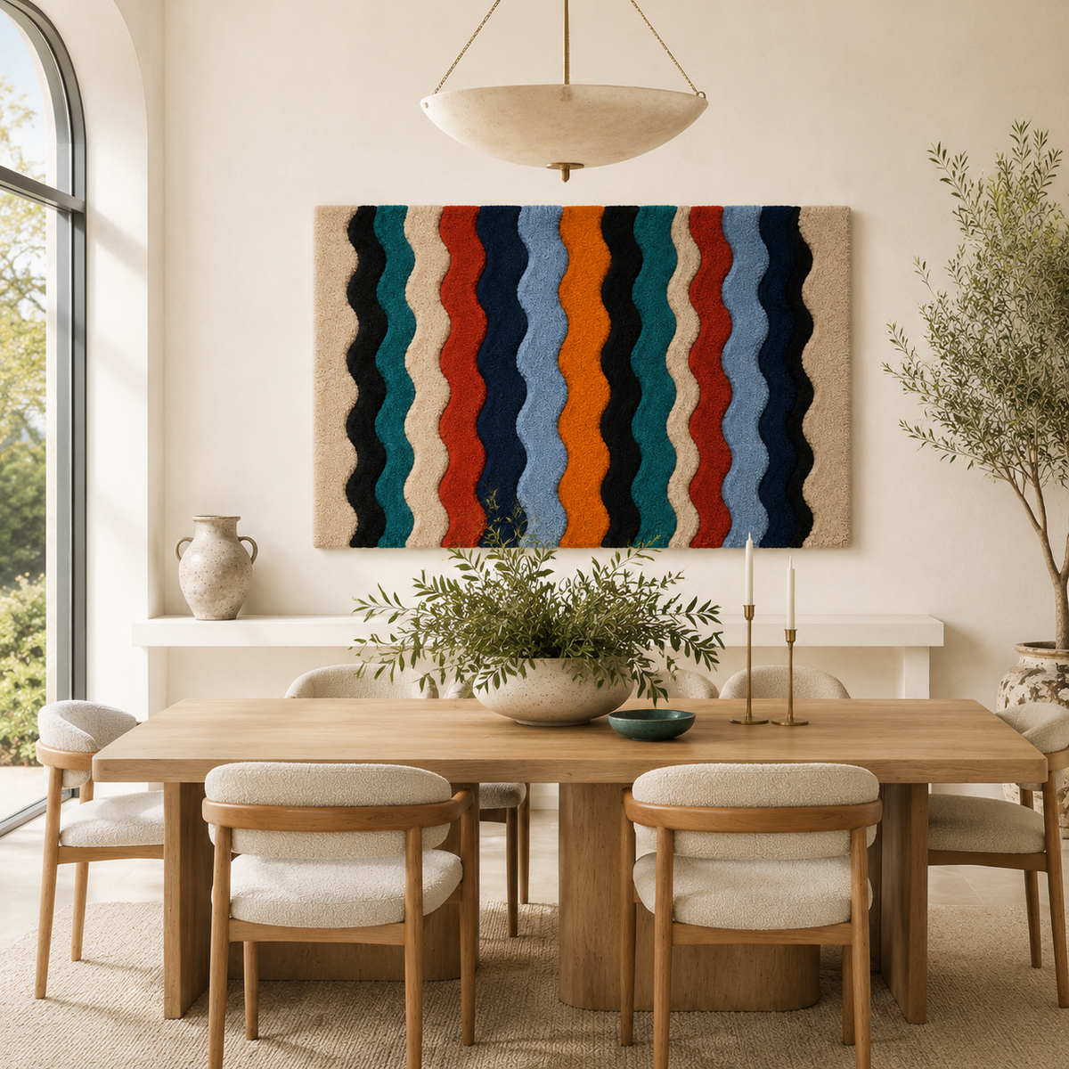 Hewn Earth Harbor Ribbon Field wall art with abstract ribbon design in natural tones on a neutral background