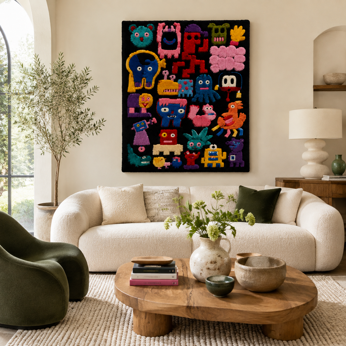 Hewn Earth Midnight Creature Chorus wall art featuring detailed, dark-toned mythical creatures on a textured background.