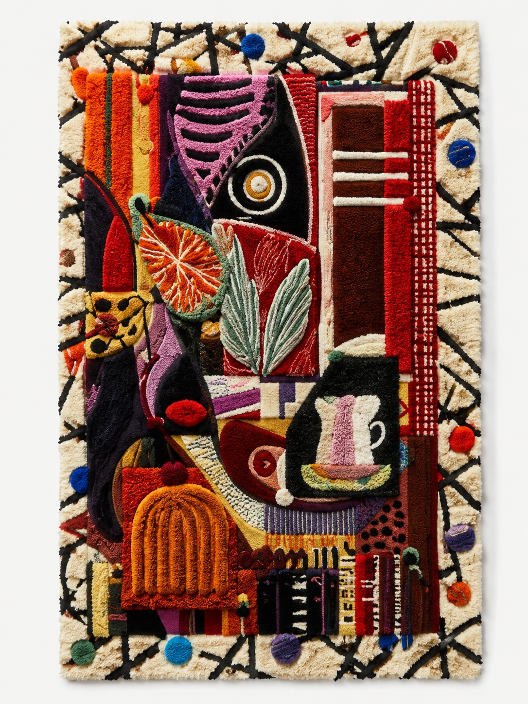 Hewn Earth Market Table tapestry wall art featuring a vibrant, detailed market scene on fabric wall decor.
