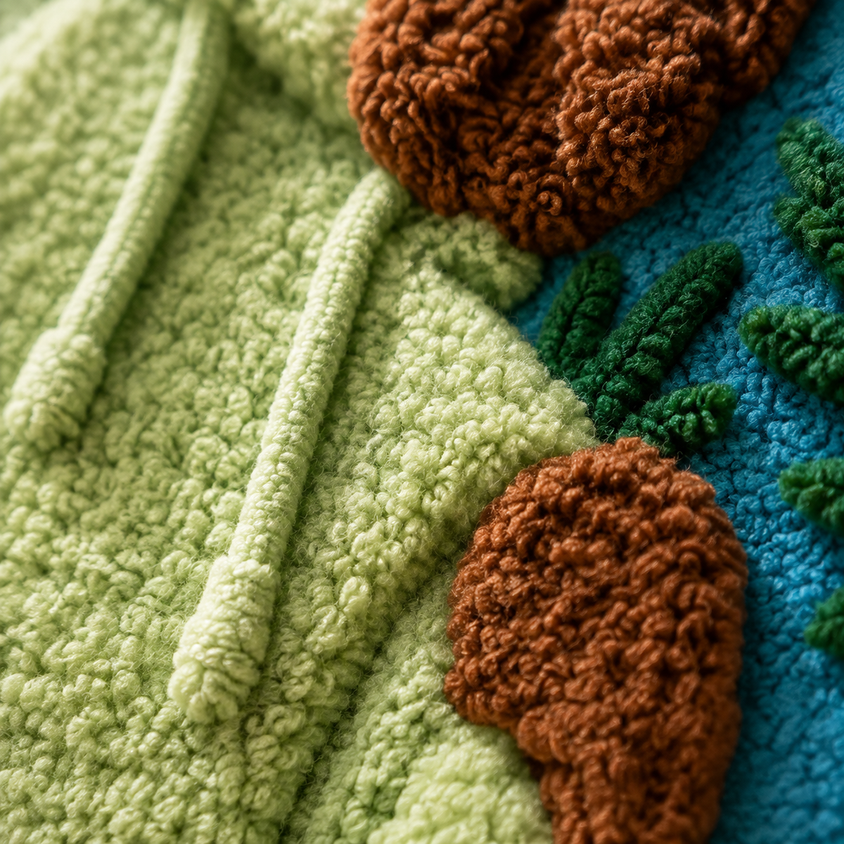 Close-up of Hewn Earth Mint Sunday Bear wall art featuring a mint-colored bear illustration with detailed textures.