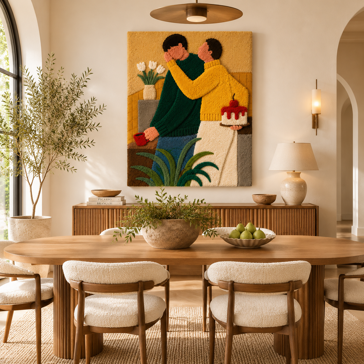 Hewn Earth Birthday Embrace wall art featuring warm, abstract design ideal for celebrating special occasions in home decor.