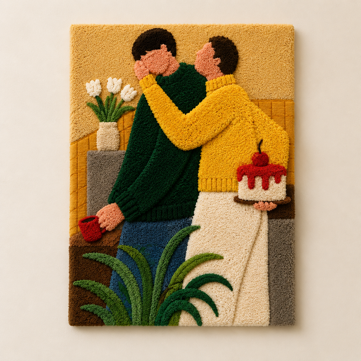 Hewn Earth Birthday Embrace wall art featuring warm, handcrafted design, perfect for celebrating special occasions.