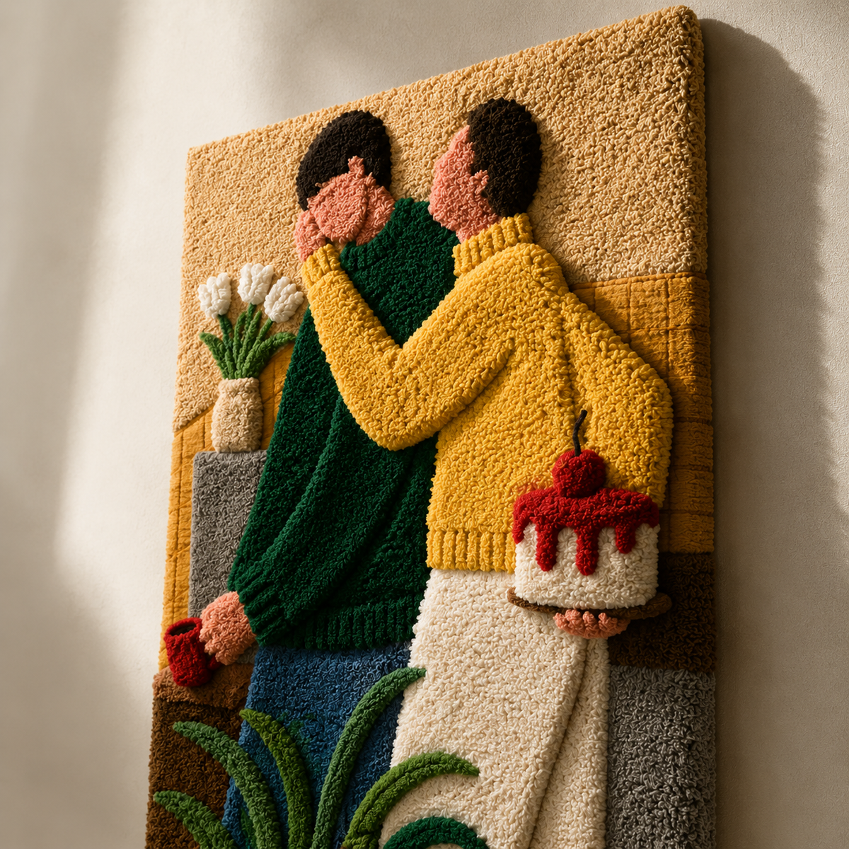 Hewn Earth Birthday Embrace wall art featuring warm, textured design with the words "Birthday Embrace" in a stylish font.