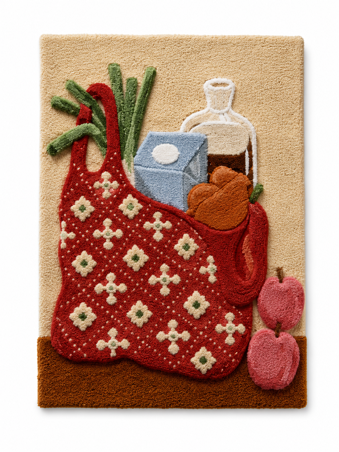 Red Hewn Earth market tote wall art featuring a vibrant, detailed illustration of a tote bag on a white background.