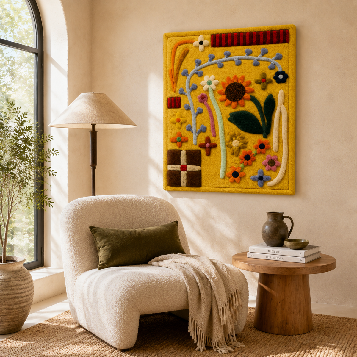 Hewn Earth sunflower tile wall art featuring a vibrant sunflower design on ceramic tile for garden or indoor decor.