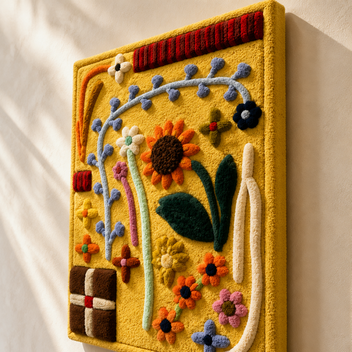 Hewn Earth sunflower tile garden wall art featuring vibrant sunflower design on ceramic tile for outdoor decor.