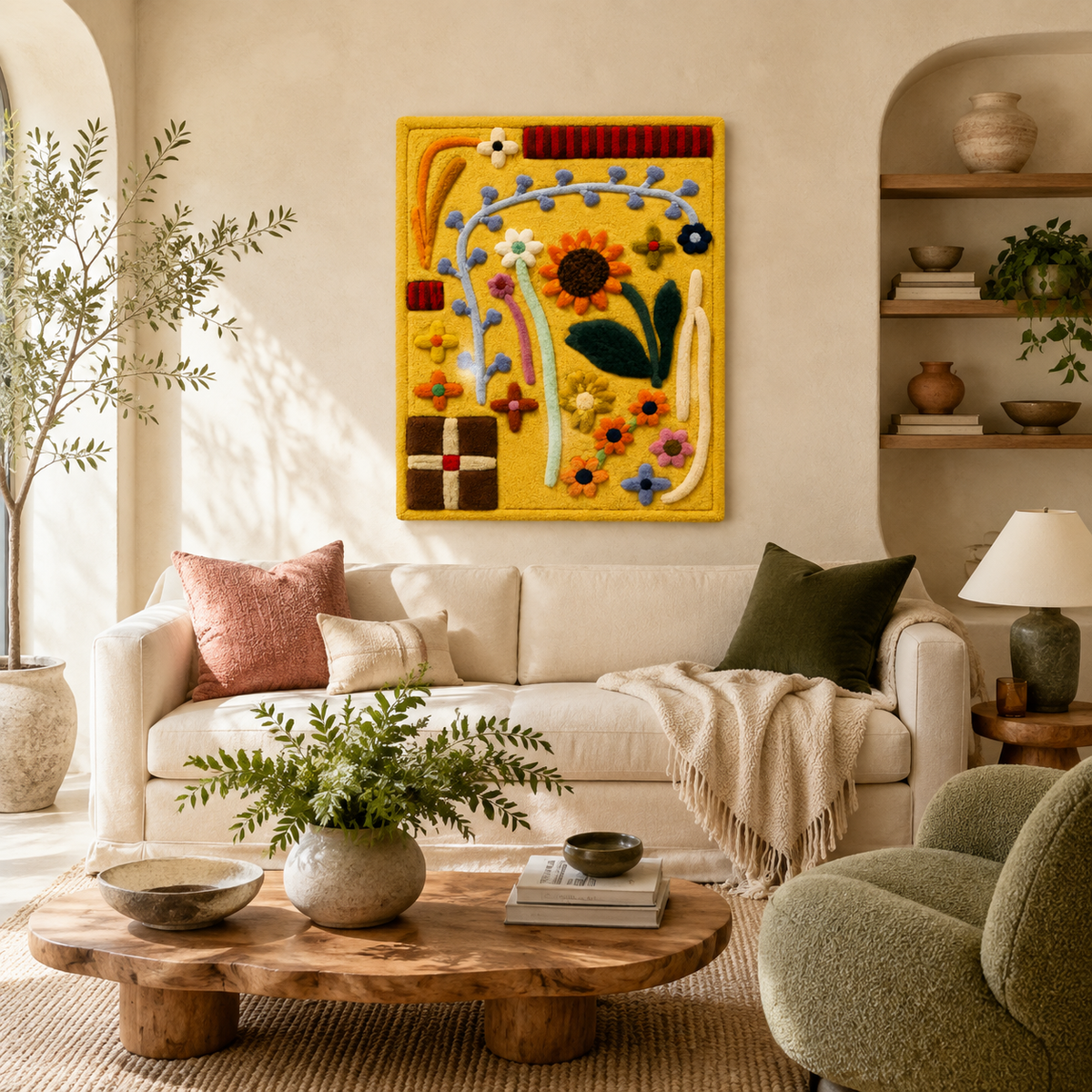 Hewn Earth sunflower tile garden wall art featuring vibrant sunflower design on ceramic tile for indoor or outdoor decor.