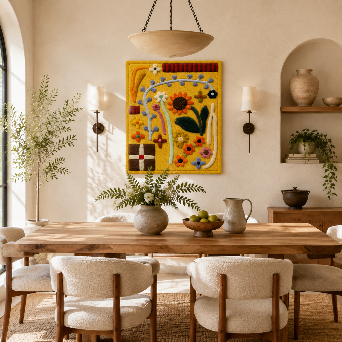 Hewn Earth sunflower tile garden wall art featuring vibrant yellow sunflower design on ceramic tile.