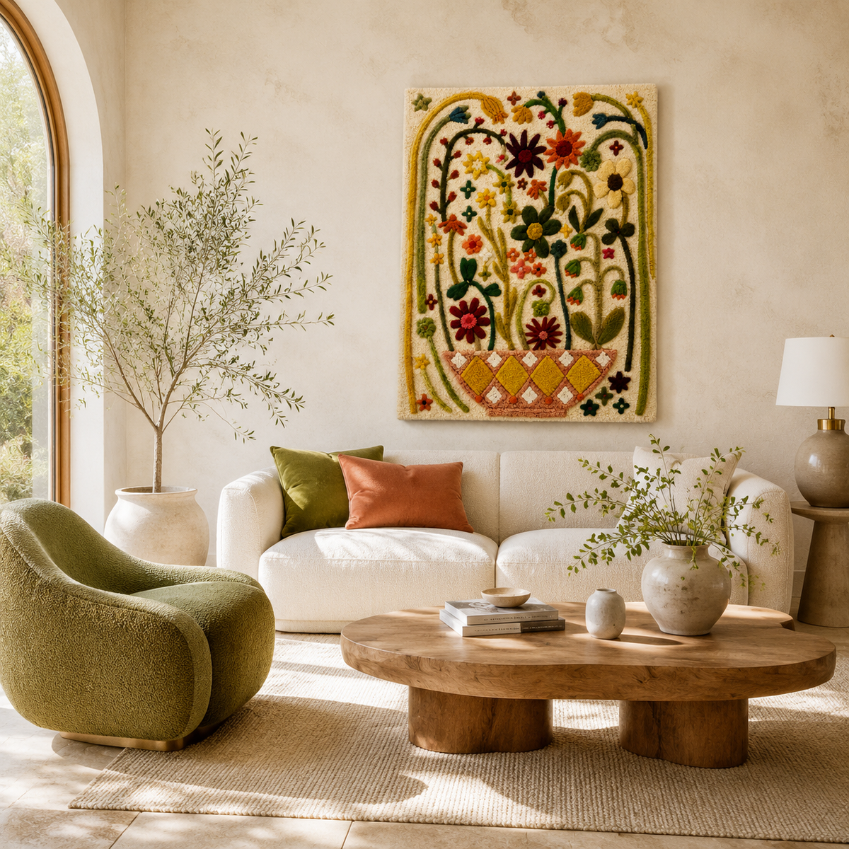 Hewn Earth Folk Garden Arch wall art featuring intricate folk-inspired design, displayed on a room wall.