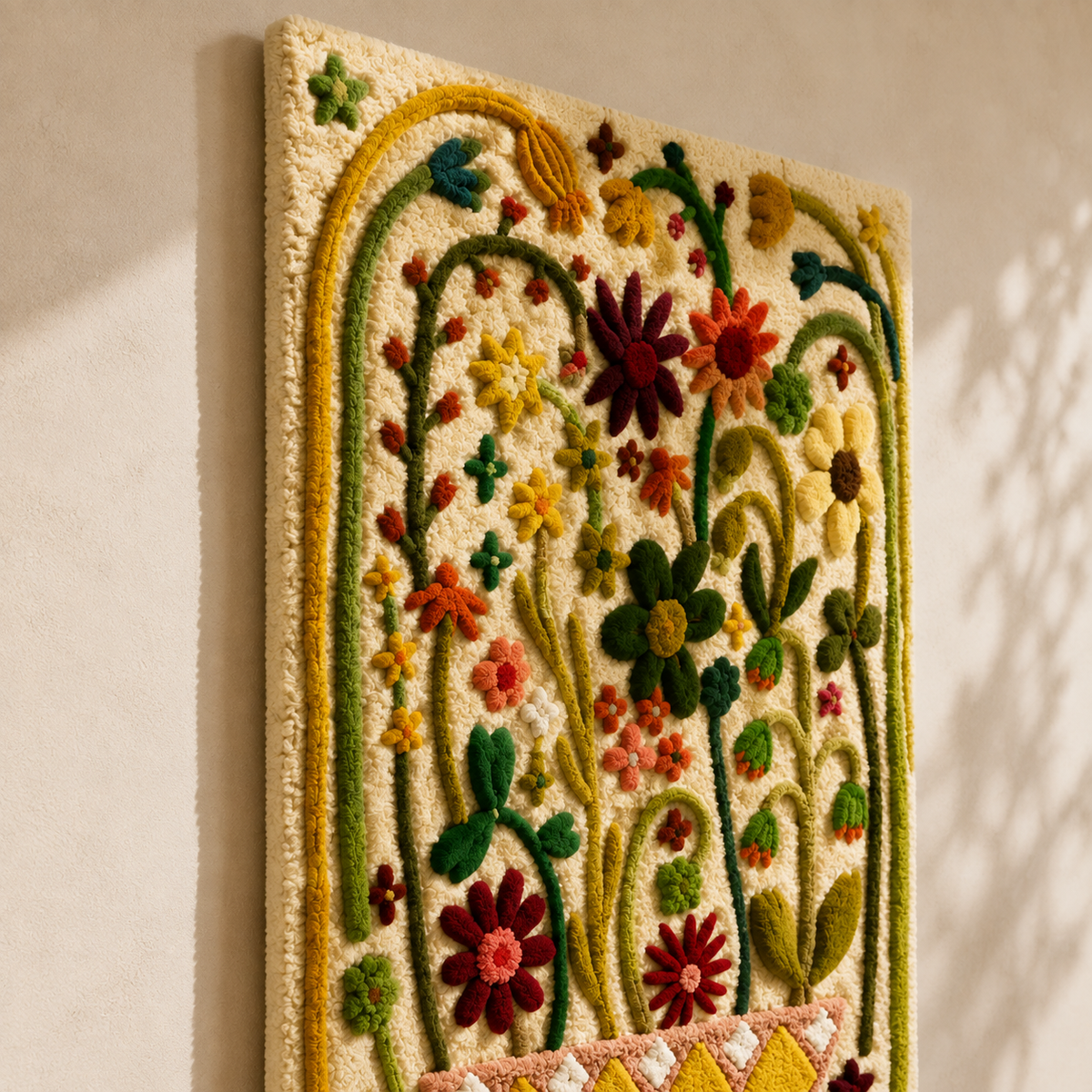 Hewn Earth Folk Garden Arch wall art featuring intricate folk-inspired design in warm earthy tones, suitable for garden decor.