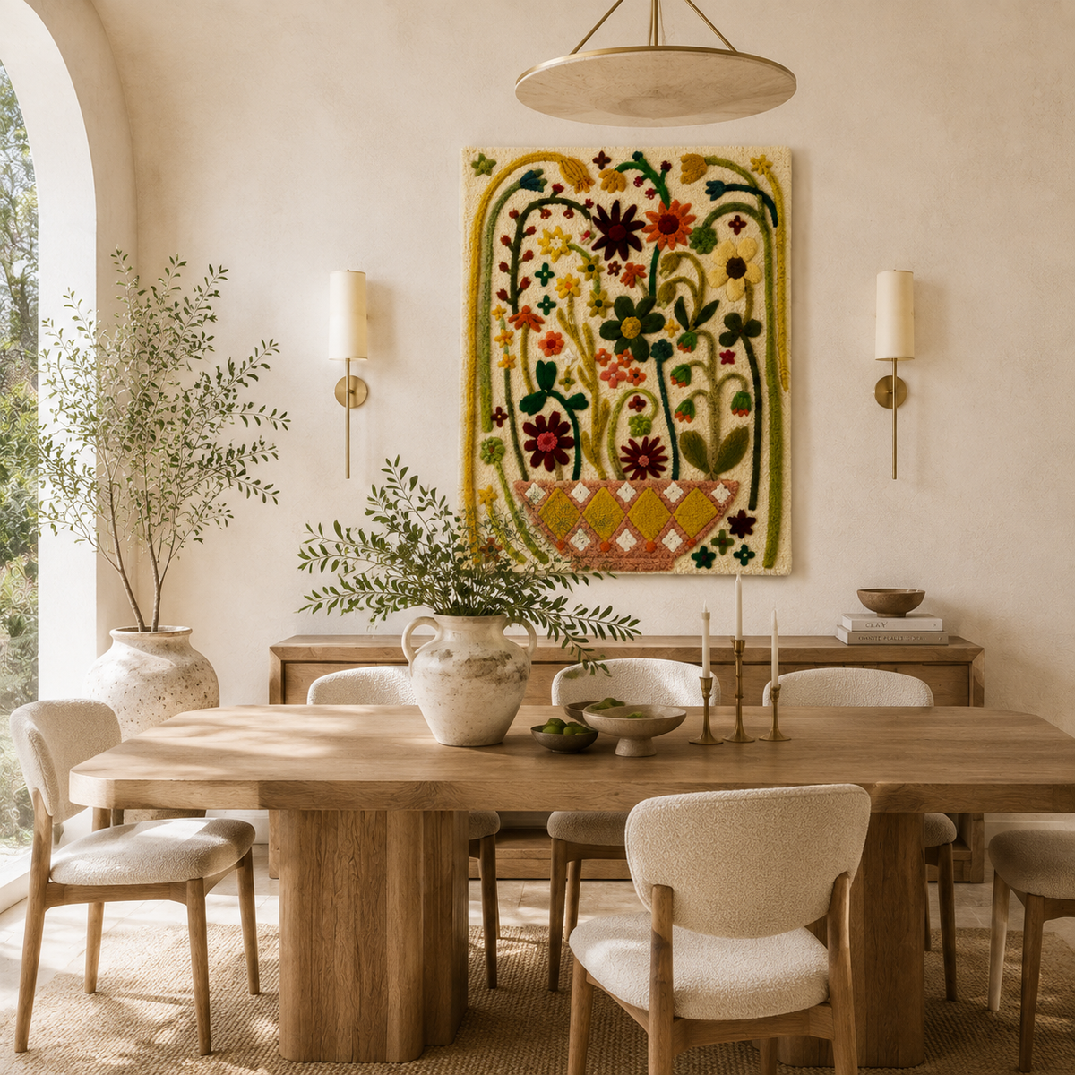 Hewn Earth Folk Garden Arch wall art featuring a rustic wooden garden arch with decorative floral accents.