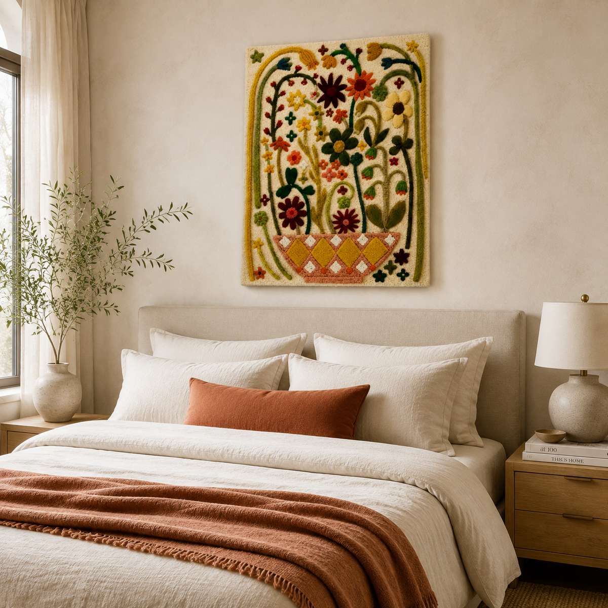 Hewn Earth Folk Garden Arch wall art featuring intricate folk-inspired design in earthy tones on a neutral background.