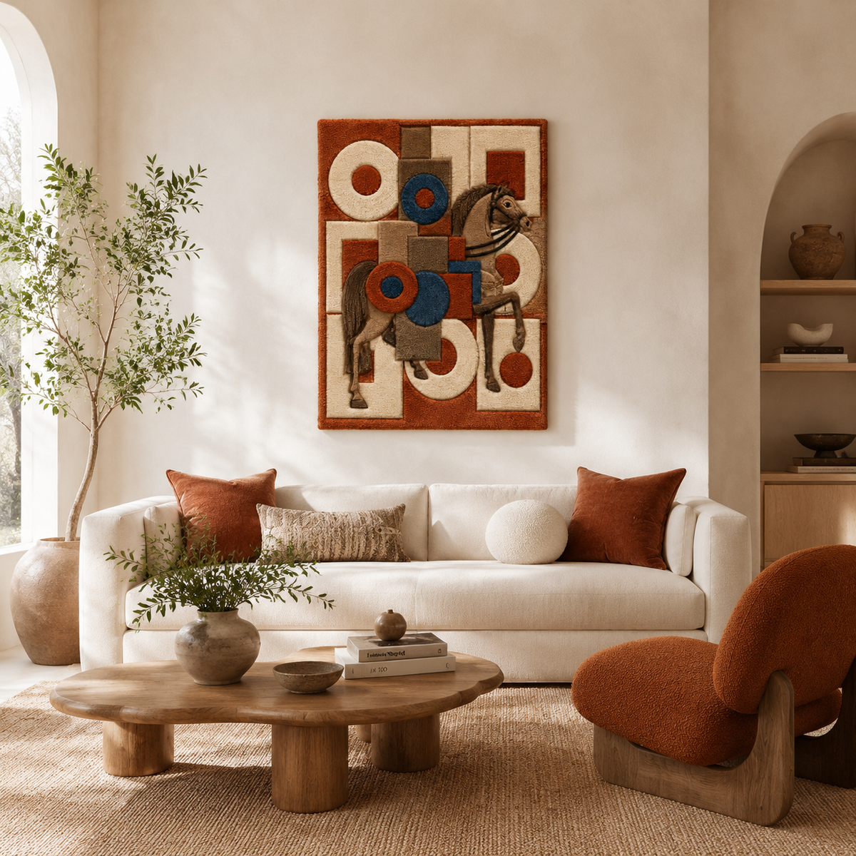 Hewn Earth Bauhaus Riding School wall art featuring a modern, minimalist design with geometric shapes and bold colors.
