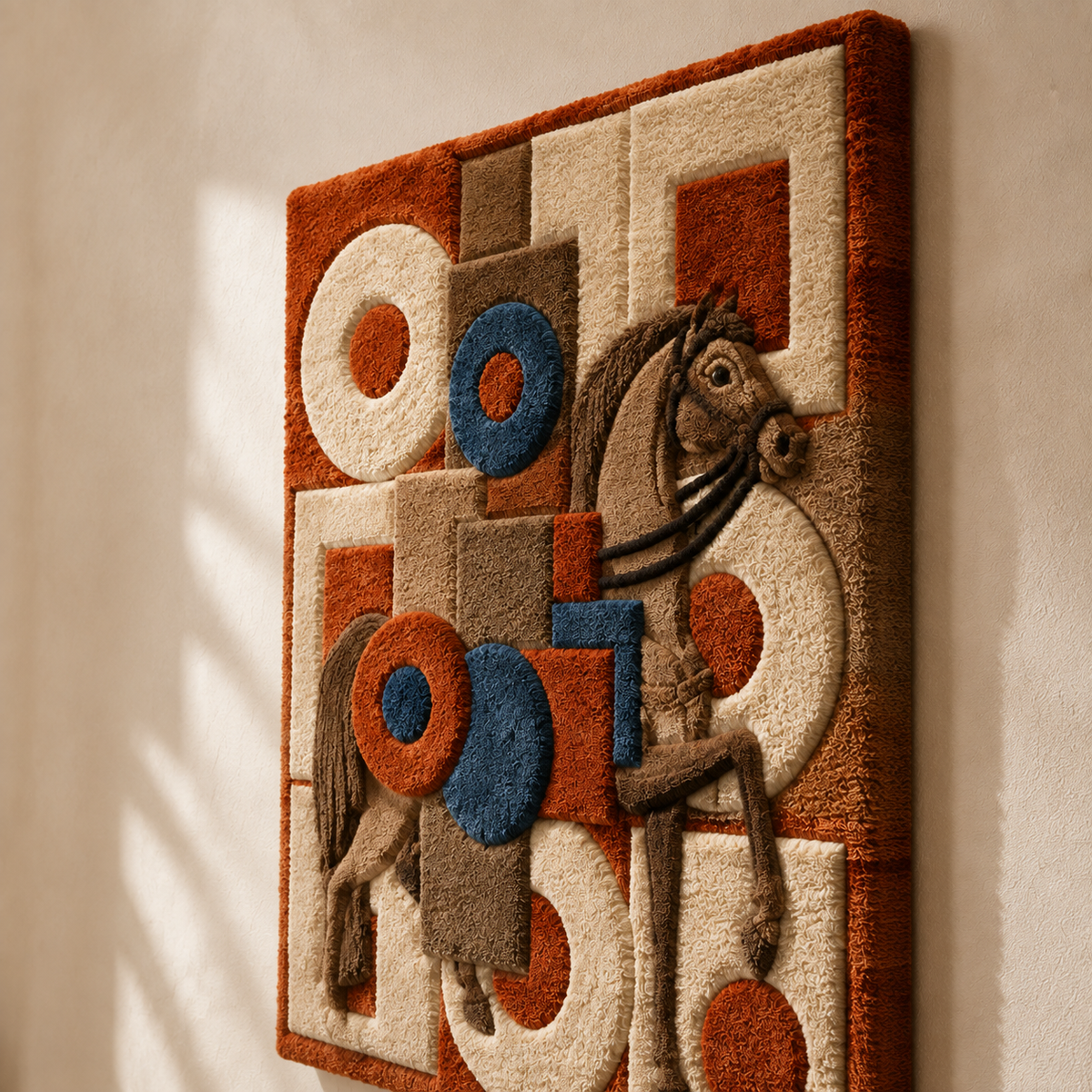Hewn Earth Bauhaus Riding School wall art featuring geometric shapes and bold colors on a modern art canvas.