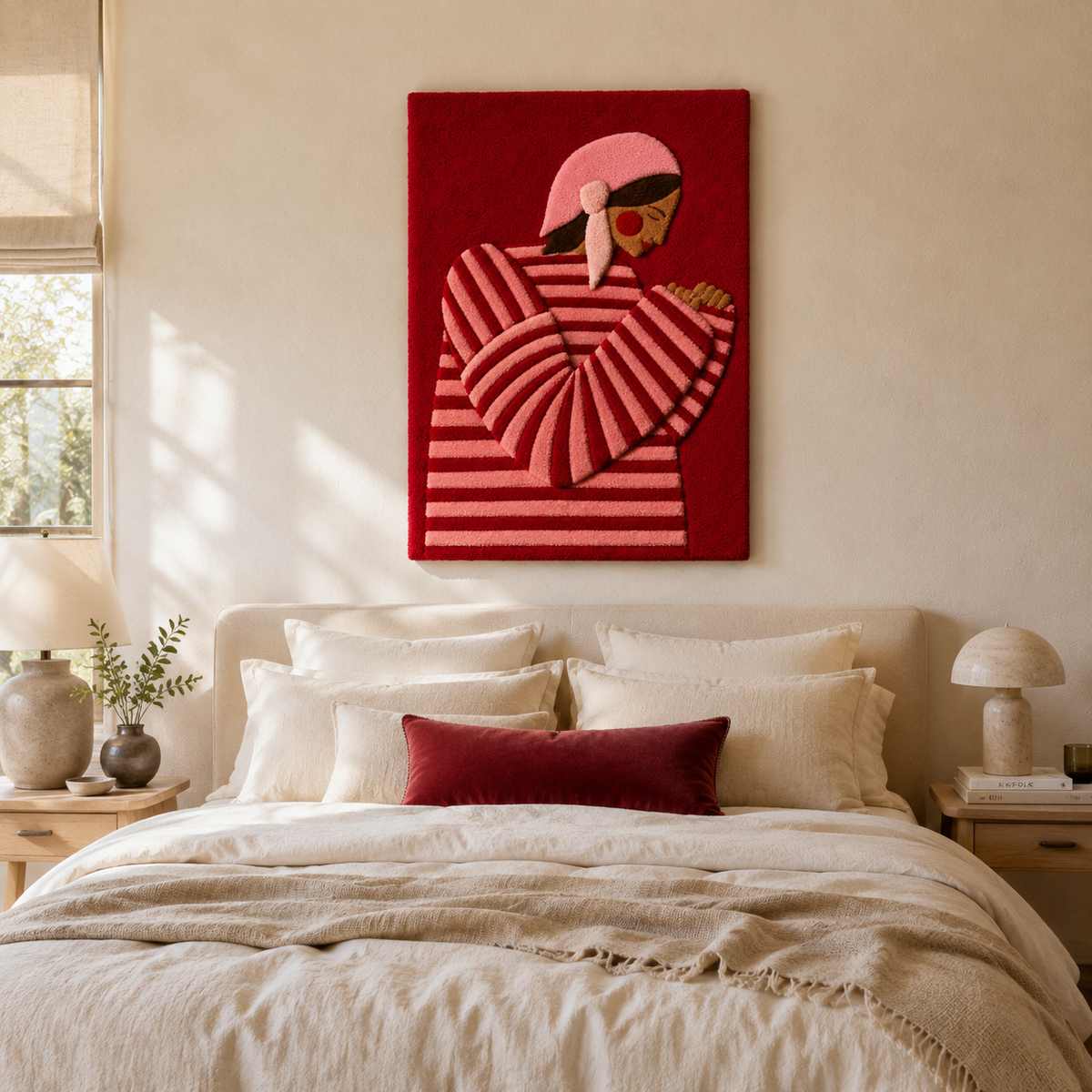 Crimson Stripe Socialite wall art by Hewn Earth featuring bold red and black abstract design on textured canvas.
