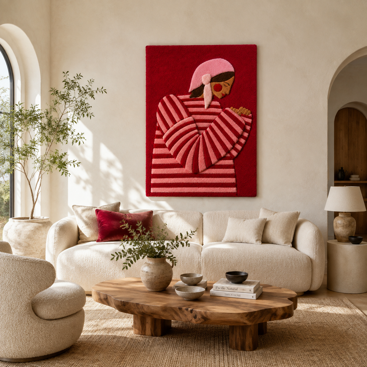 Crimson Stripe Socialite wall art by Hewn Earth featuring bold crimson and white geometric patterns for modern decor.