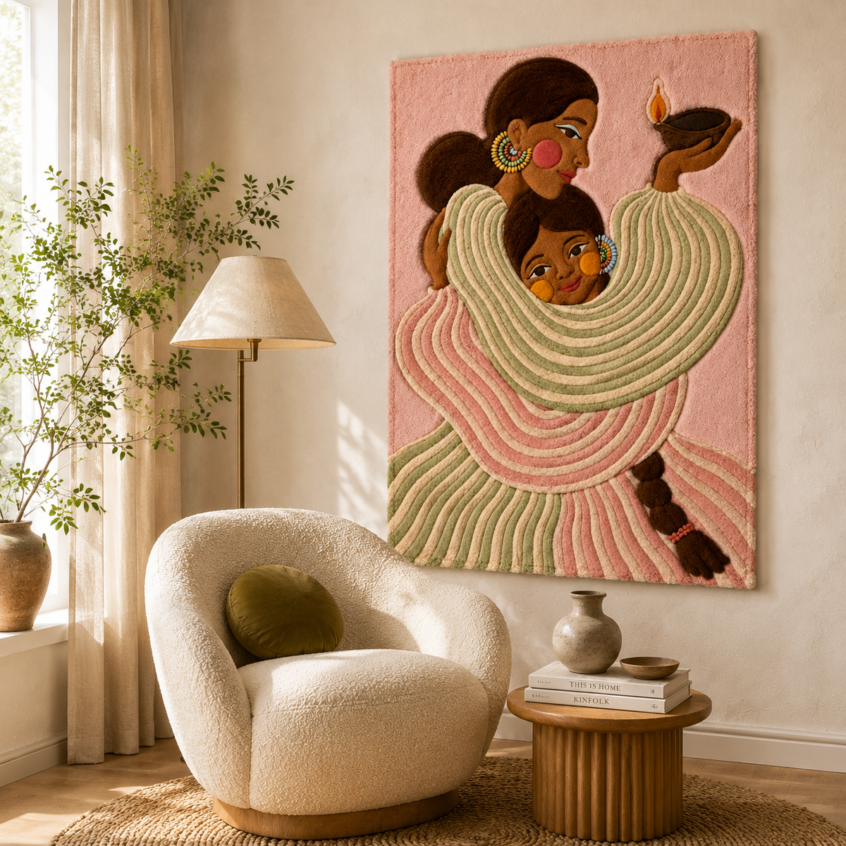 Hewn Earth Tender Circle wall art featuring a soft, circular design with earthy tones, ideal for modern home decor.