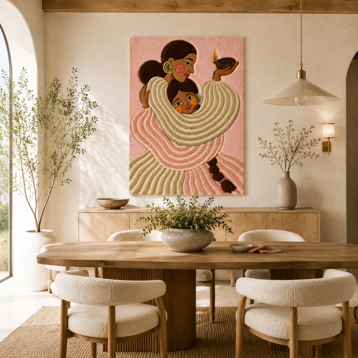 Hewn Earth Tender Circle wall art featuring a circular design with earthy tones, suitable for modern home decor.
