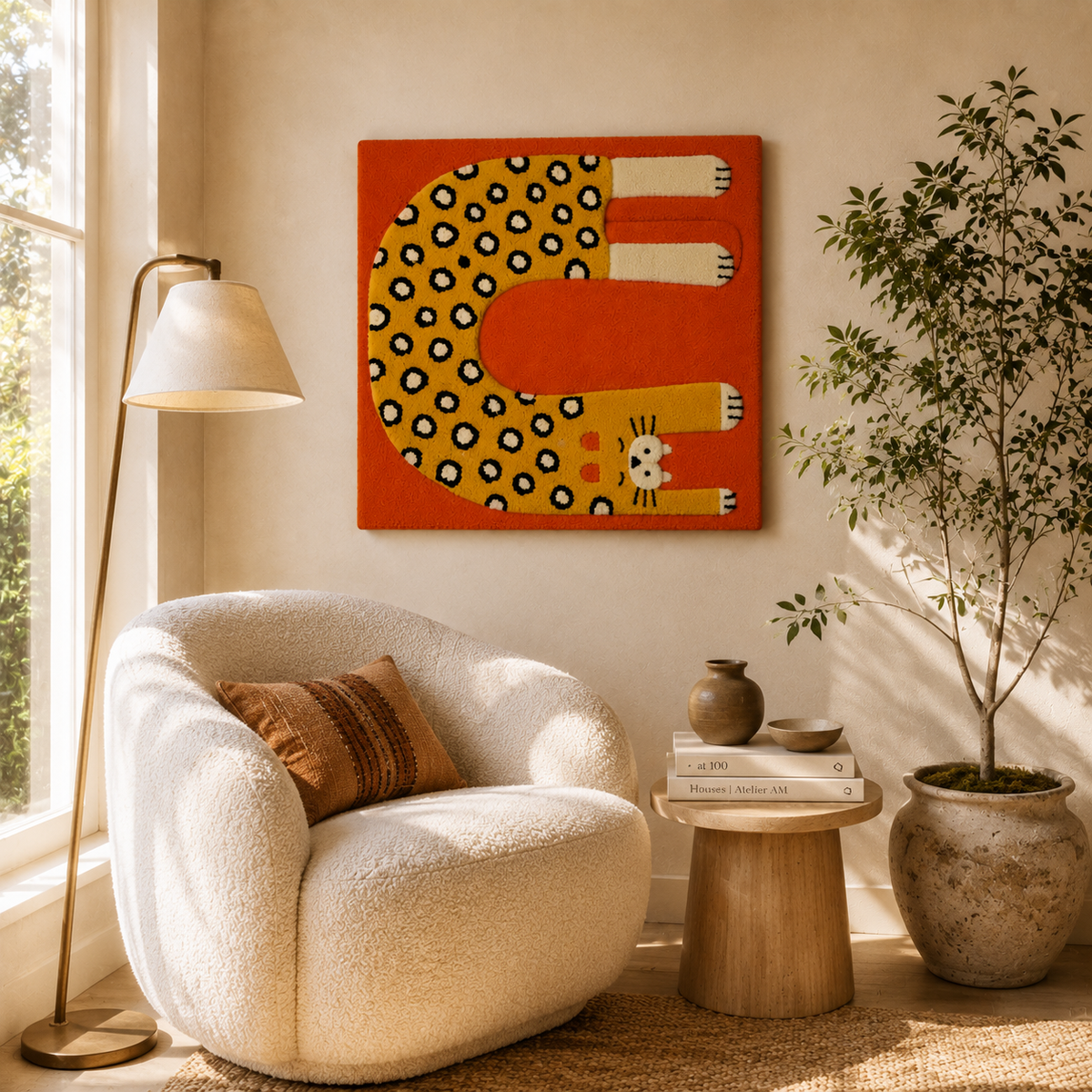 Leopard Loop wall art by Hewn Earth featuring a detailed, artistic depiction of a leopard in warm tones.