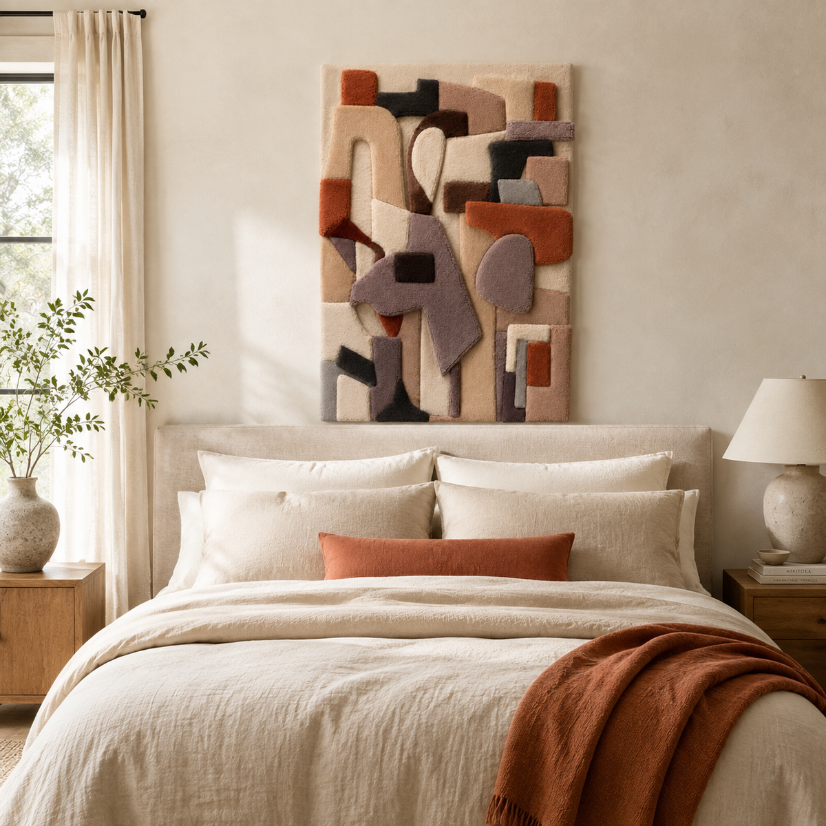 Hewn Earth Soft Geometry Assembly wall art featuring abstract geometric shapes in neutral tones for modern interior decor.
