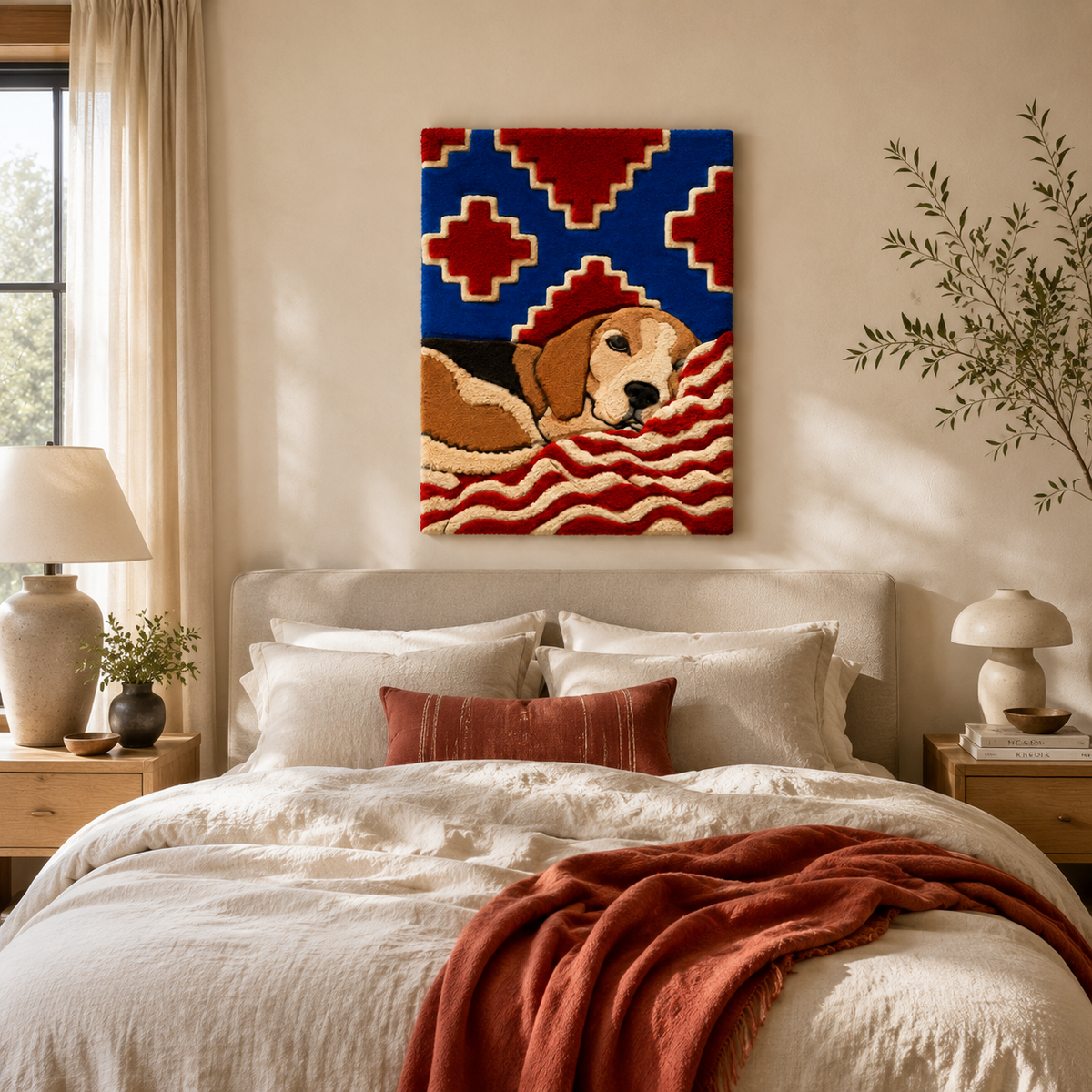 Sleeping Hound wall art banner by Hewn Earth featuring a detailed illustration of a resting hound on a neutral background.