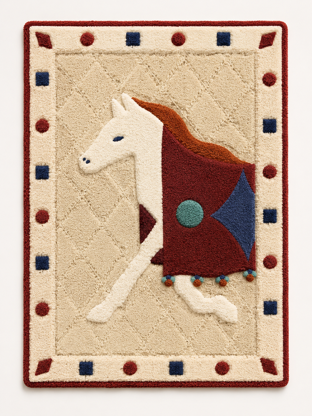 Colorful patchwork pony wall art by Hewn Earth featuring vibrant fabric patterns and a whimsical design for children's decor.