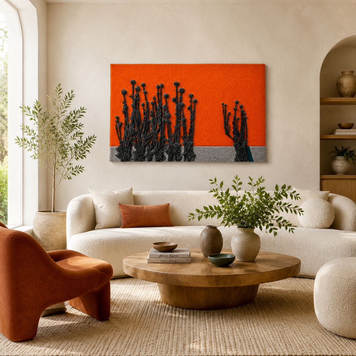 Hewn Earth Ember Reed Choir wall art featuring a colorful, abstract design suitable for home or office decor.