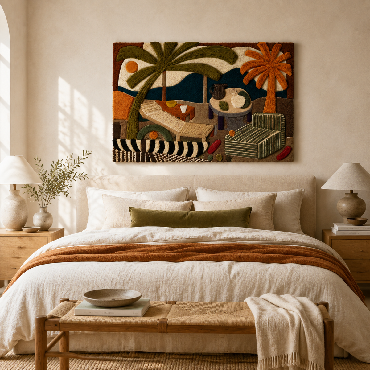 Hewn Earth Palm Room Still Life wall art featuring a detailed illustration of palm leaves in a natural setting.