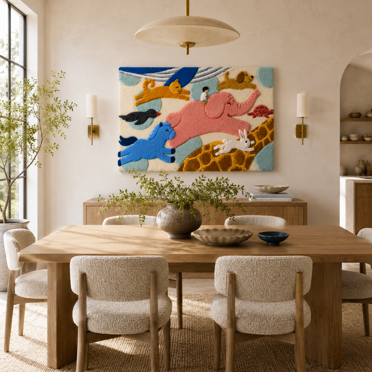 Colorful Skybound Animal Parade wall art by Hewn Earth featuring whimsical animal illustrations for children's room decor.