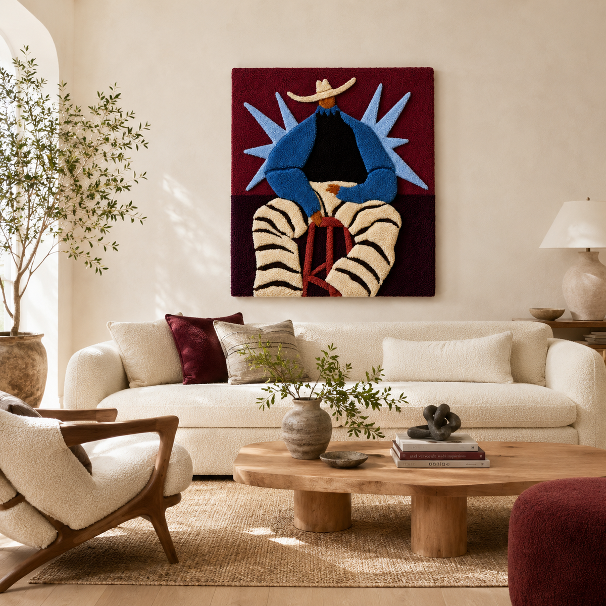 Cobalt Ranch Reverie wall art by Hewn Earth featuring a serene landscape scene displayed on a modern wall.